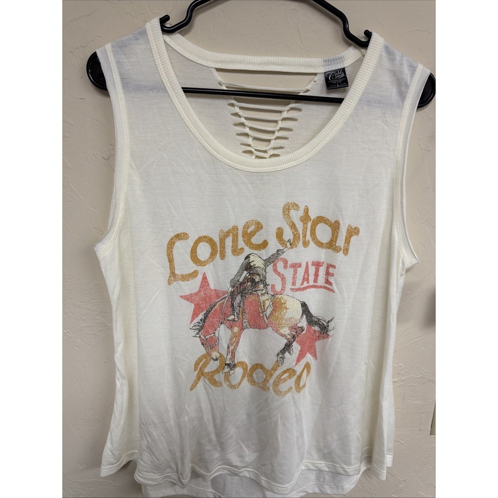 Gold Rush Top Western Lone Star State Rodeo Tee Shirt Size Large Distressed